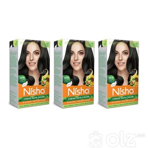 Natural Black 120GM Pack of 3 Nisha Cream Hair Color With Natural Herbs