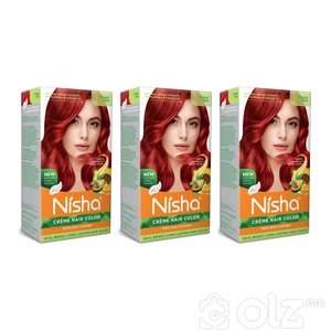 Nisha Cream Hair Color With Natural Herbs Pack of 3 Flame Red 150GM