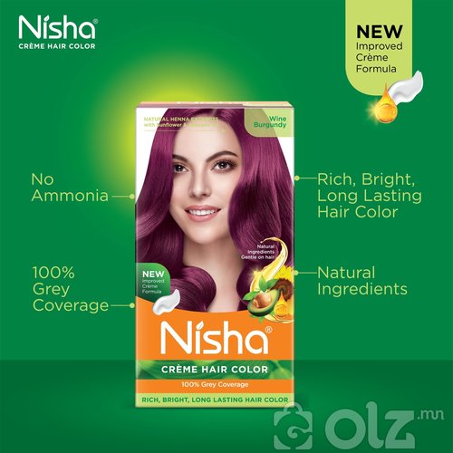 Nisha Cream Hair Color With Natural Herbs Pack of 3 Wine Burgundy 120GM